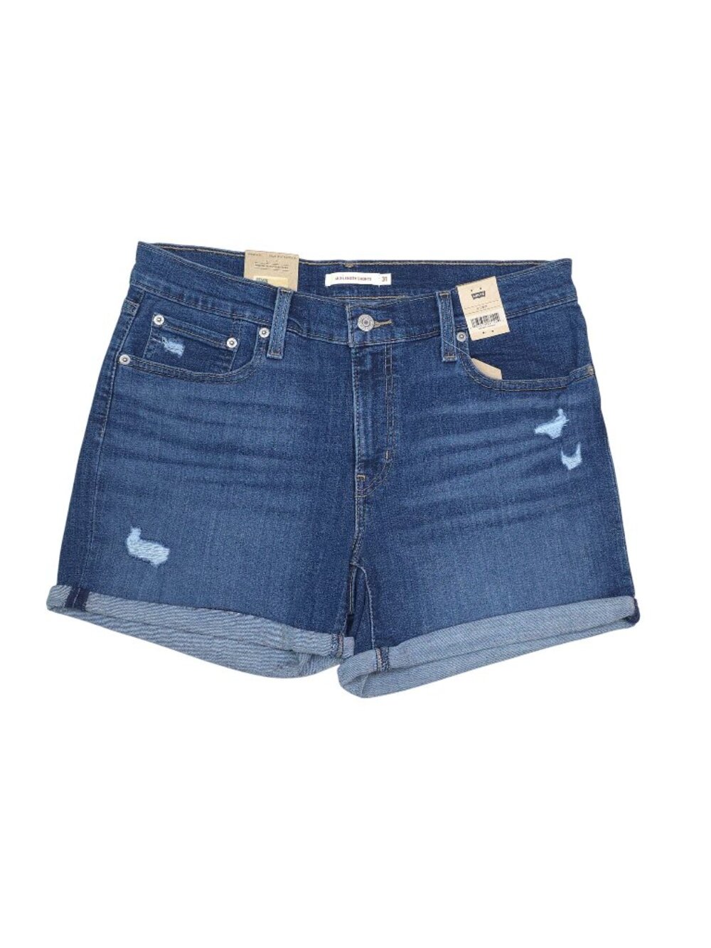 Levis Womens 12 Hypersoft Denim Shorts Mid Rise Distressed Slim W31 -4.5" Inseam